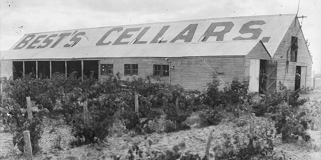 Black and white photo of winery.